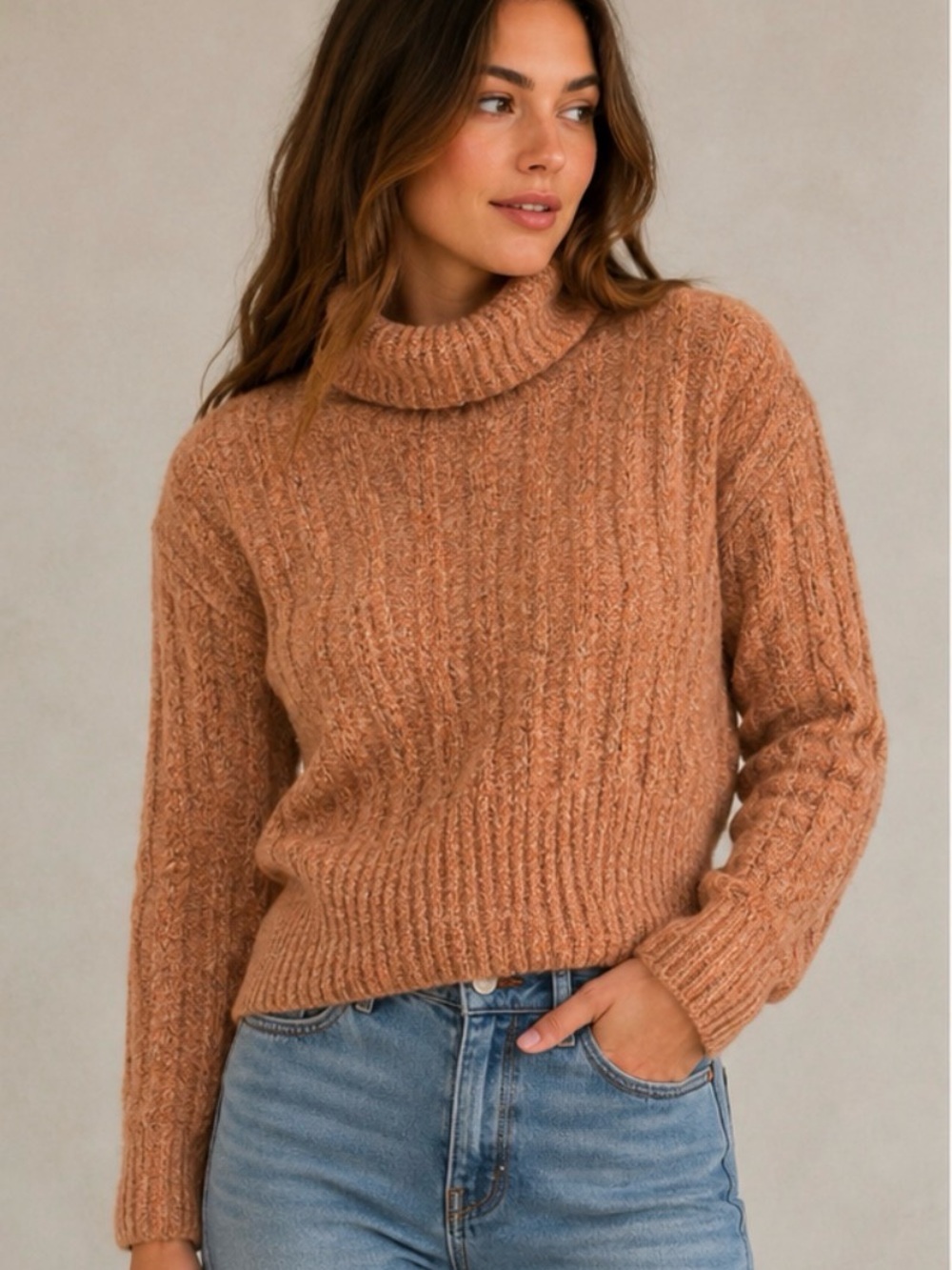 William Rast Brown Chunky Ribbed Turtleneck Sweater Women’s Size Small